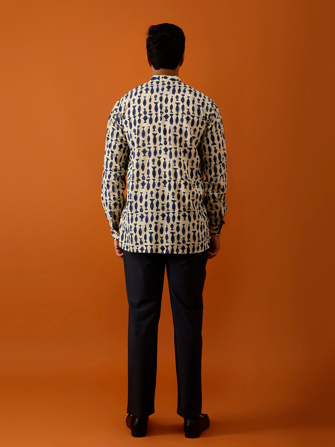 Short Kurta Beige & Blue Handblock Print Cotton