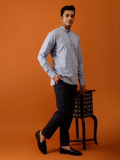 Short Kurta in Herringbone Cotton Weave