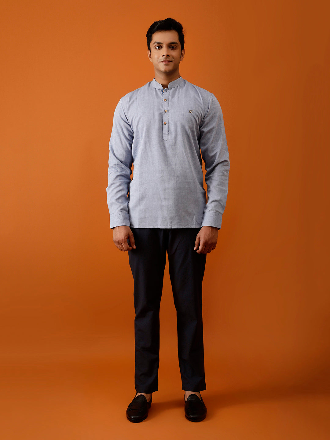 Short Kurta in Herringbone Cotton Weave