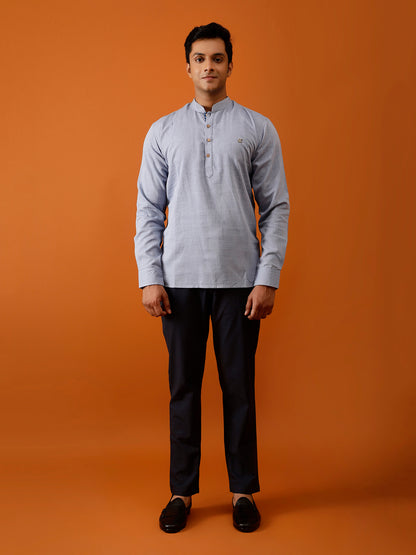 Short Kurta in Herringbone Cotton Weave