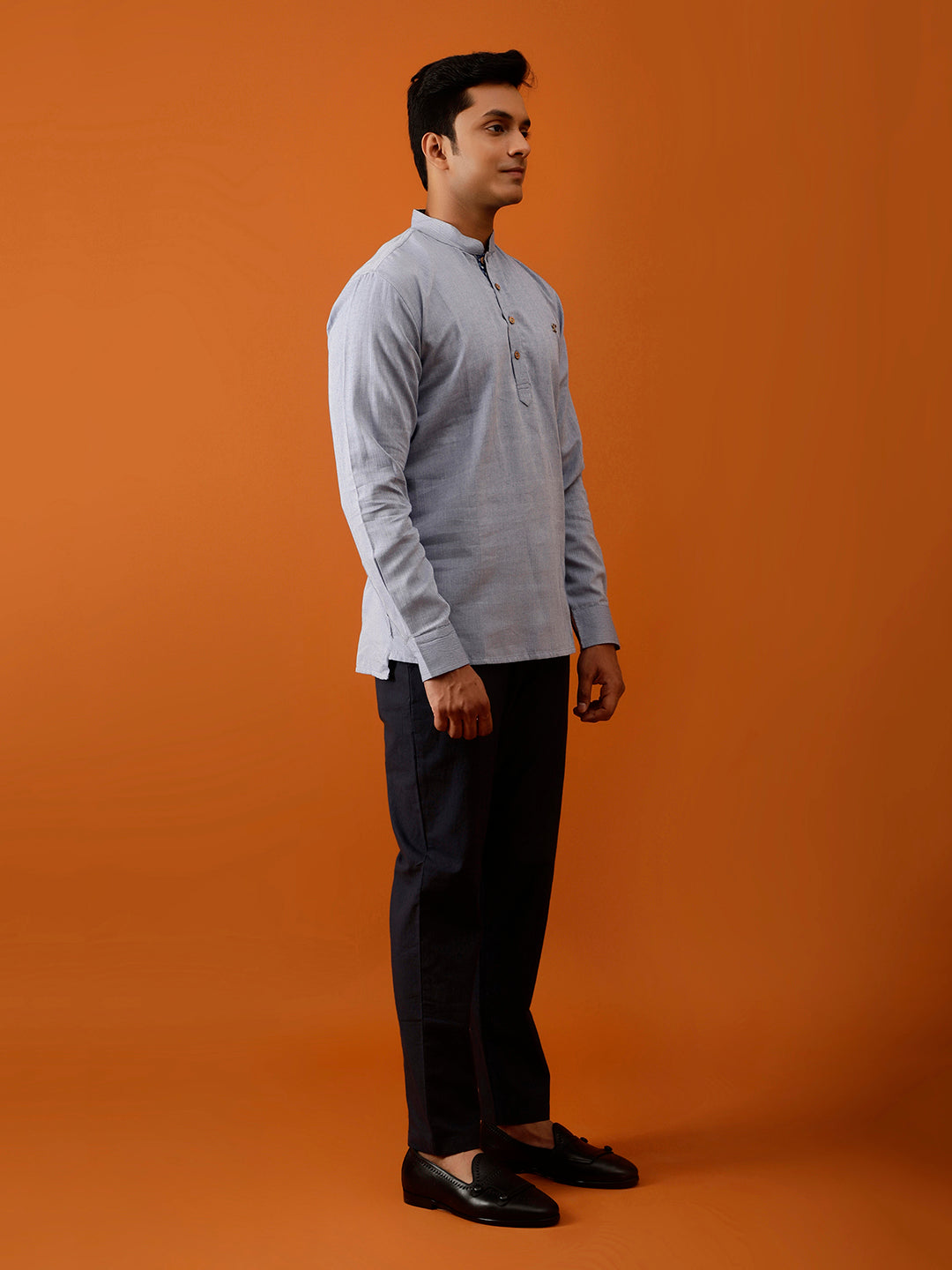 Short Kurta in Herringbone Cotton Weave