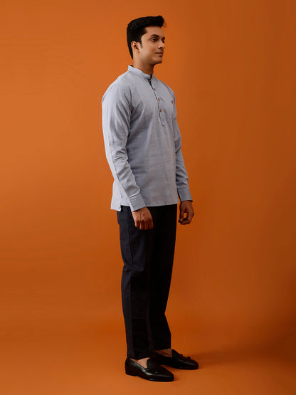 Short Kurta in Herringbone Cotton Weave