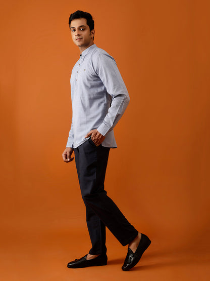 Short Kurta in Herringbone Cotton Weave