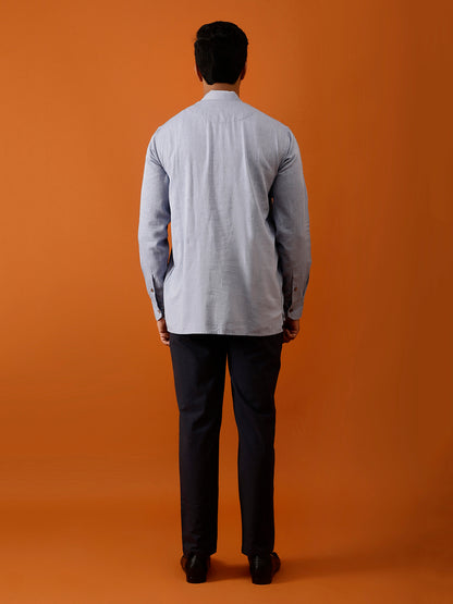 Short Kurta in Herringbone Cotton Weave
