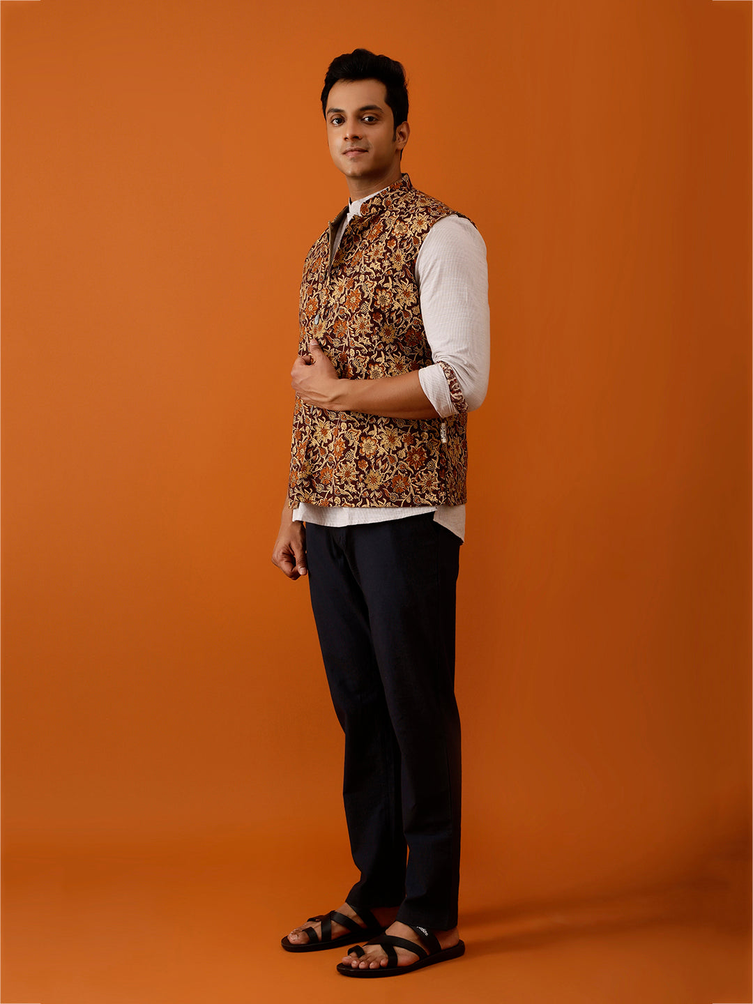 Maroon & Gold Floral Nehru Reversible-Jacket