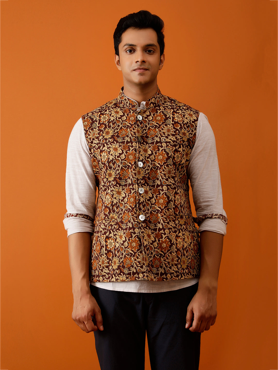 Maroon & Gold Floral Nehru Reversible-Jacket