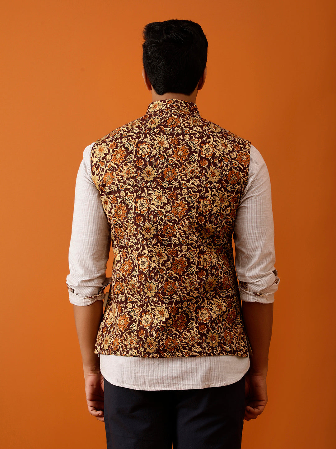 Maroon & Gold Floral Nehru Reversible-Jacket