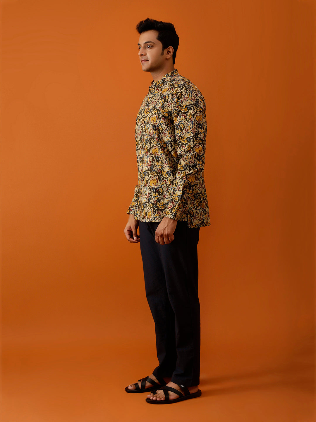 Short Kurta Olive Green and Beige Floral Cotton