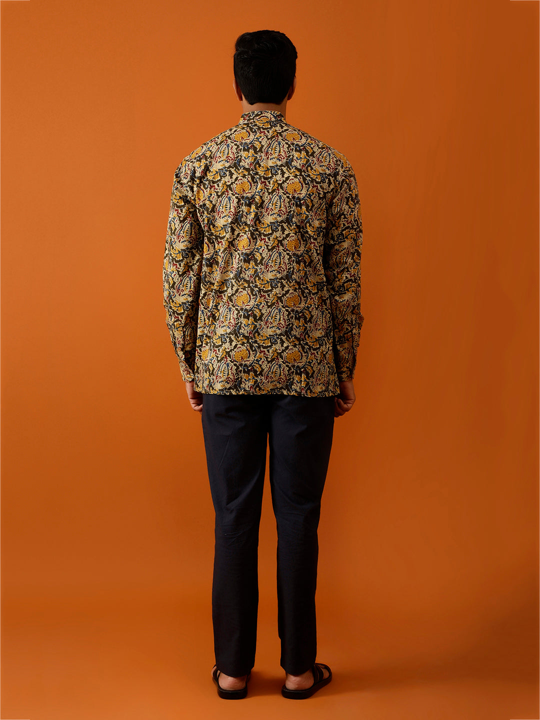 Short Kurta Olive Green and Beige Floral Cotton