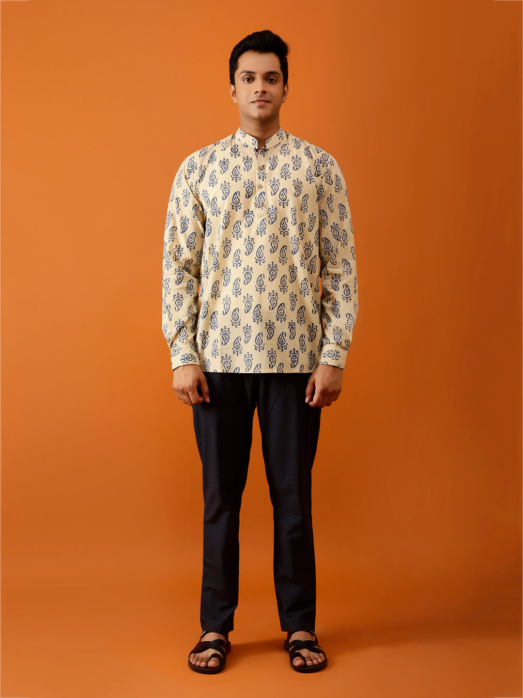 Short Kurta Cream Handblock Printed Cotton