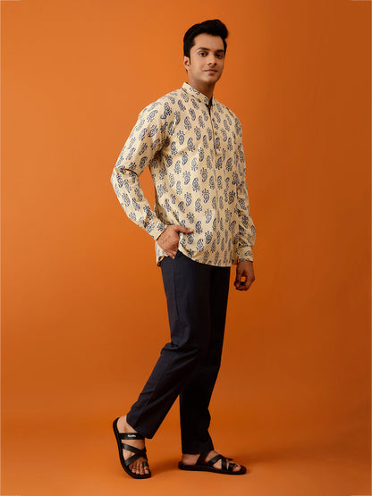 Short Kurta Cream Handblock Printed Cotton
