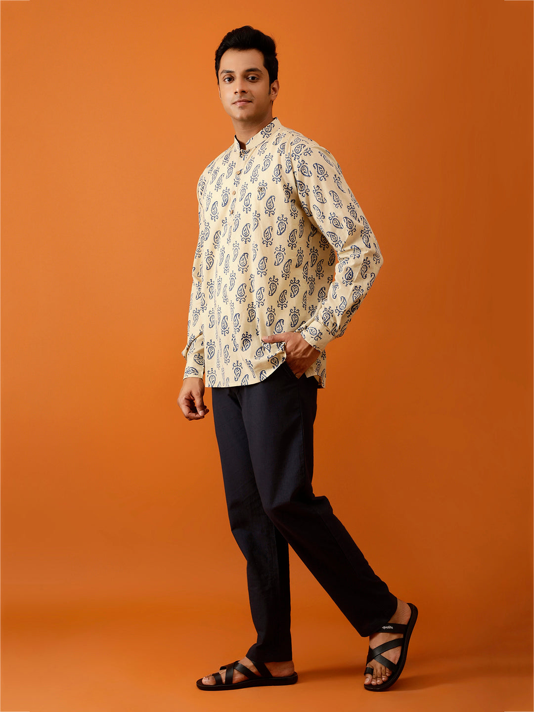 Short Kurta Cream Handblock Printed Cotton