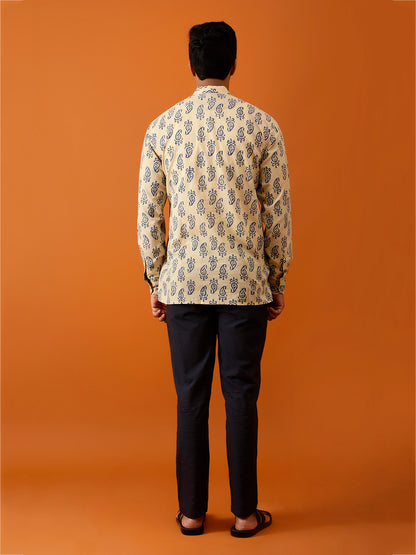 Short Kurta Cream Handblock Printed Cotton