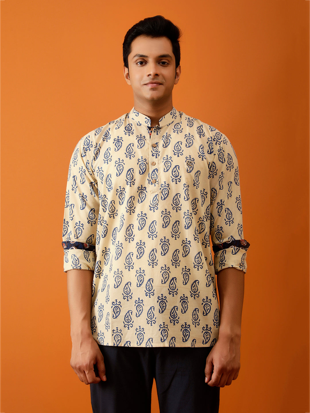 Short Kurta Cream Handblock Printed Cotton