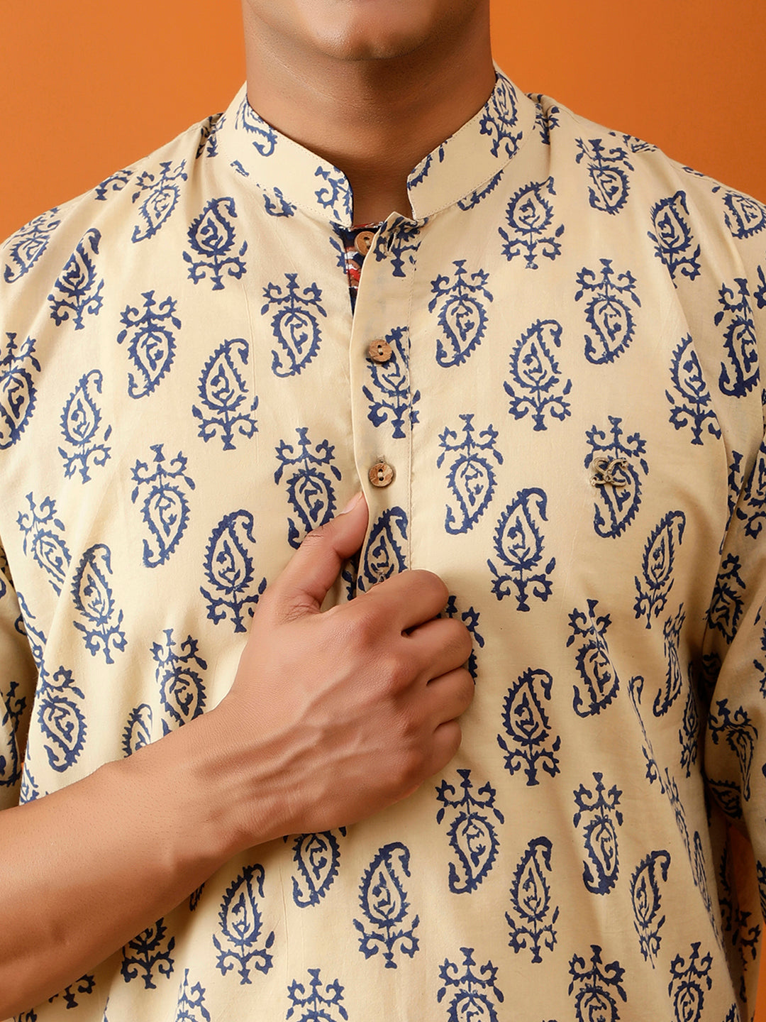 Short Kurta Cream Handblock Printed Cotton