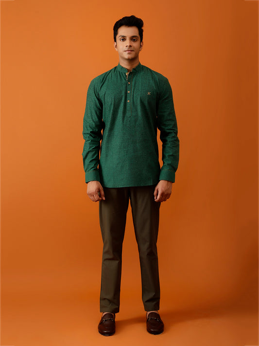 Short Kurta in Mangalgiri Cotton - Green