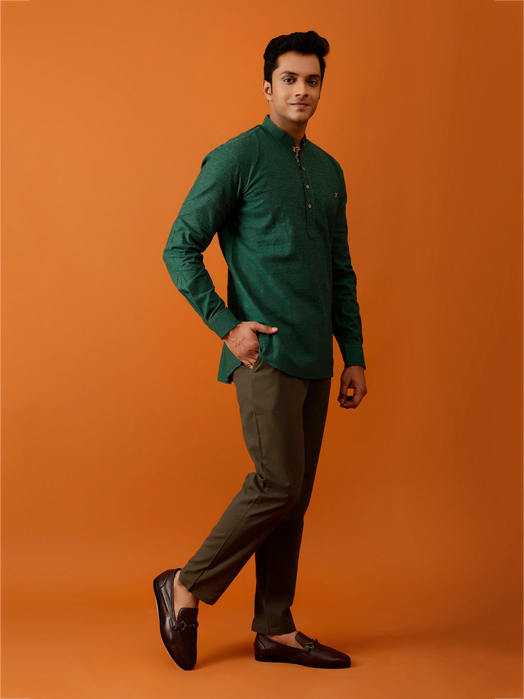 Short Kurta in Mangalgiri Cotton - Green