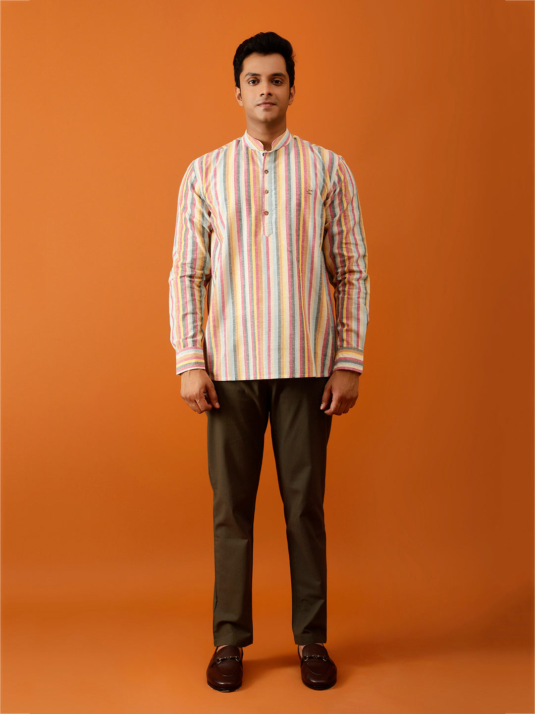 Short Kurta in Yarn Dyed Multicolor Cotton