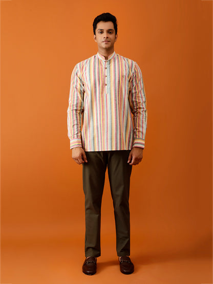 Short Kurta in Yarn Dyed Multicolor Cotton