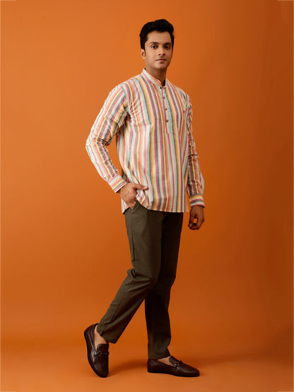 Short Kurta in Yarn Dyed Multicolor Cotton