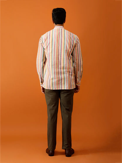 Short Kurta in Yarn Dyed Multicolor Cotton
