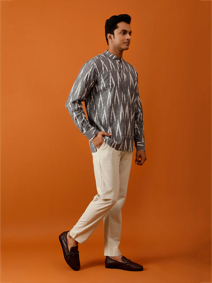 Short Kurta Grey Ikat Cotton