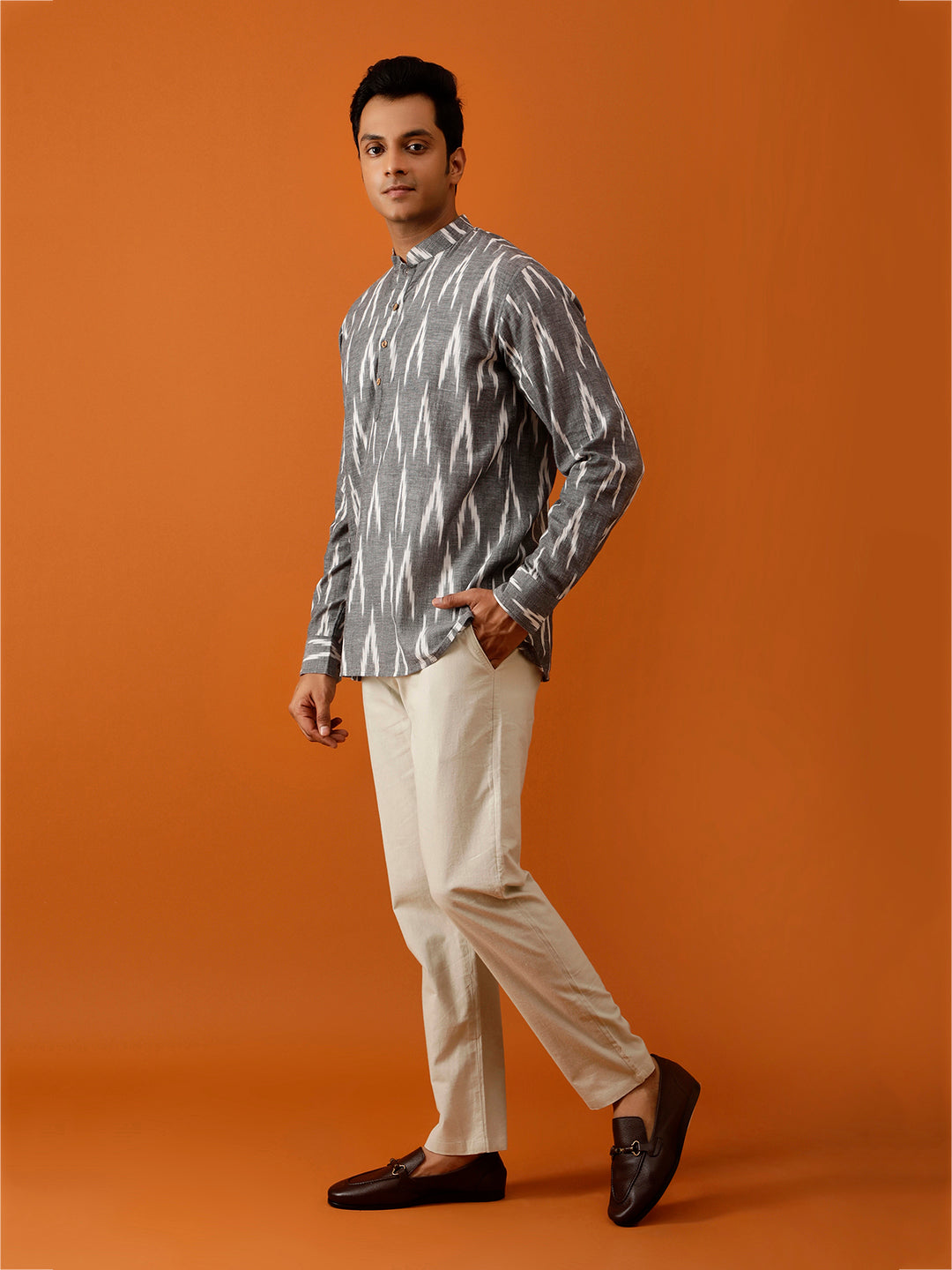 Short Kurta Grey Ikat Cotton