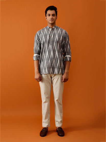 Short Kurta Grey Ikat Cotton