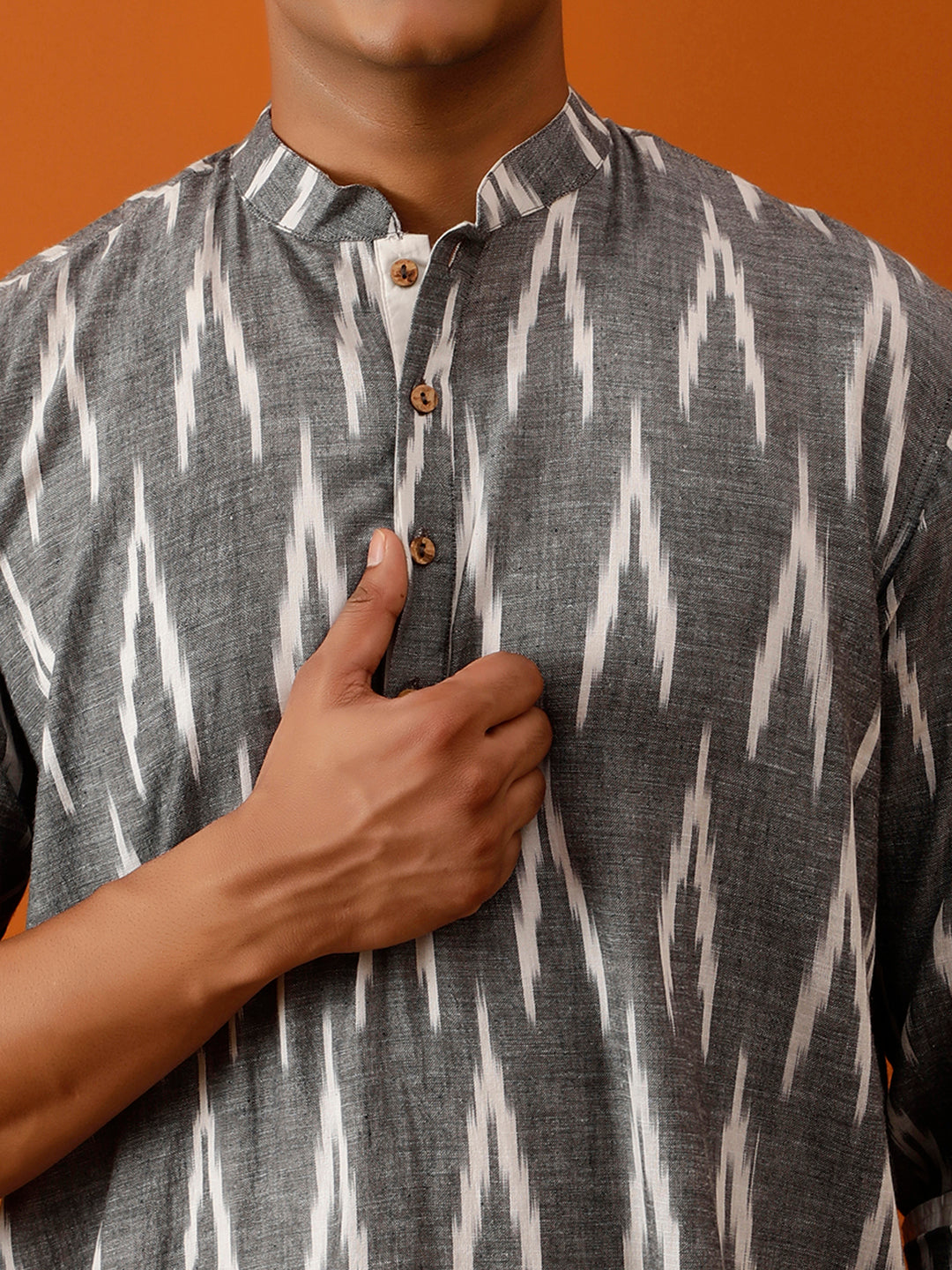 Short Kurta Grey Ikat Cotton