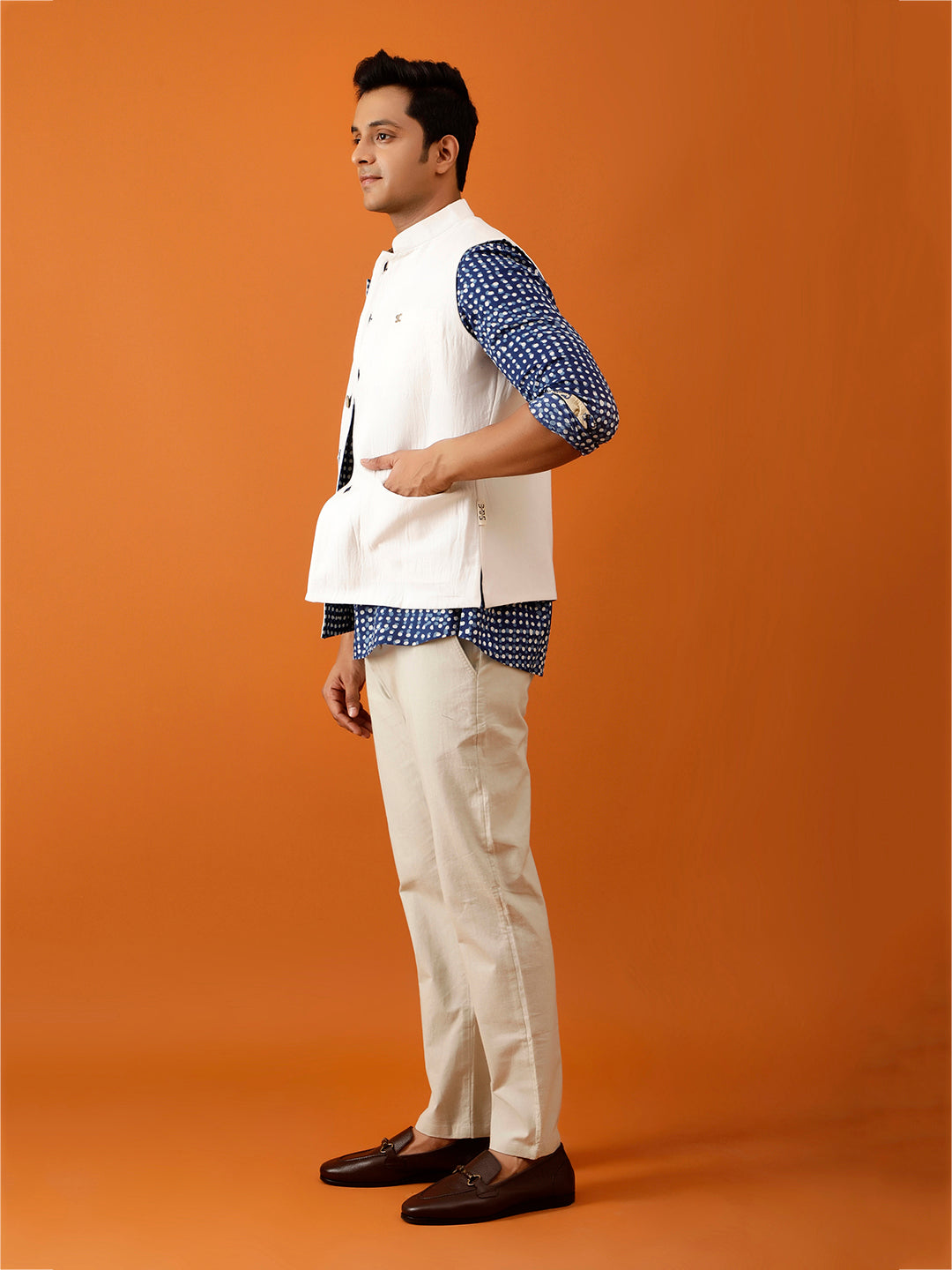 Indigo Blue Dotted Nehru Reversible-Jacket