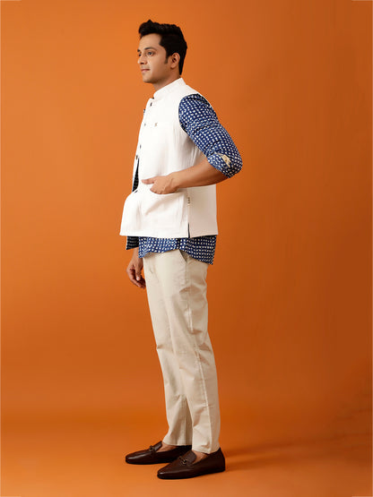 Indigo Blue Dotted Nehru Reversible-Jacket