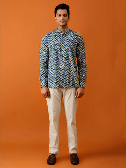 Short Kurta Blue Chevron Printed