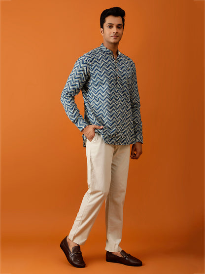 Short Kurta Blue Chevron Printed