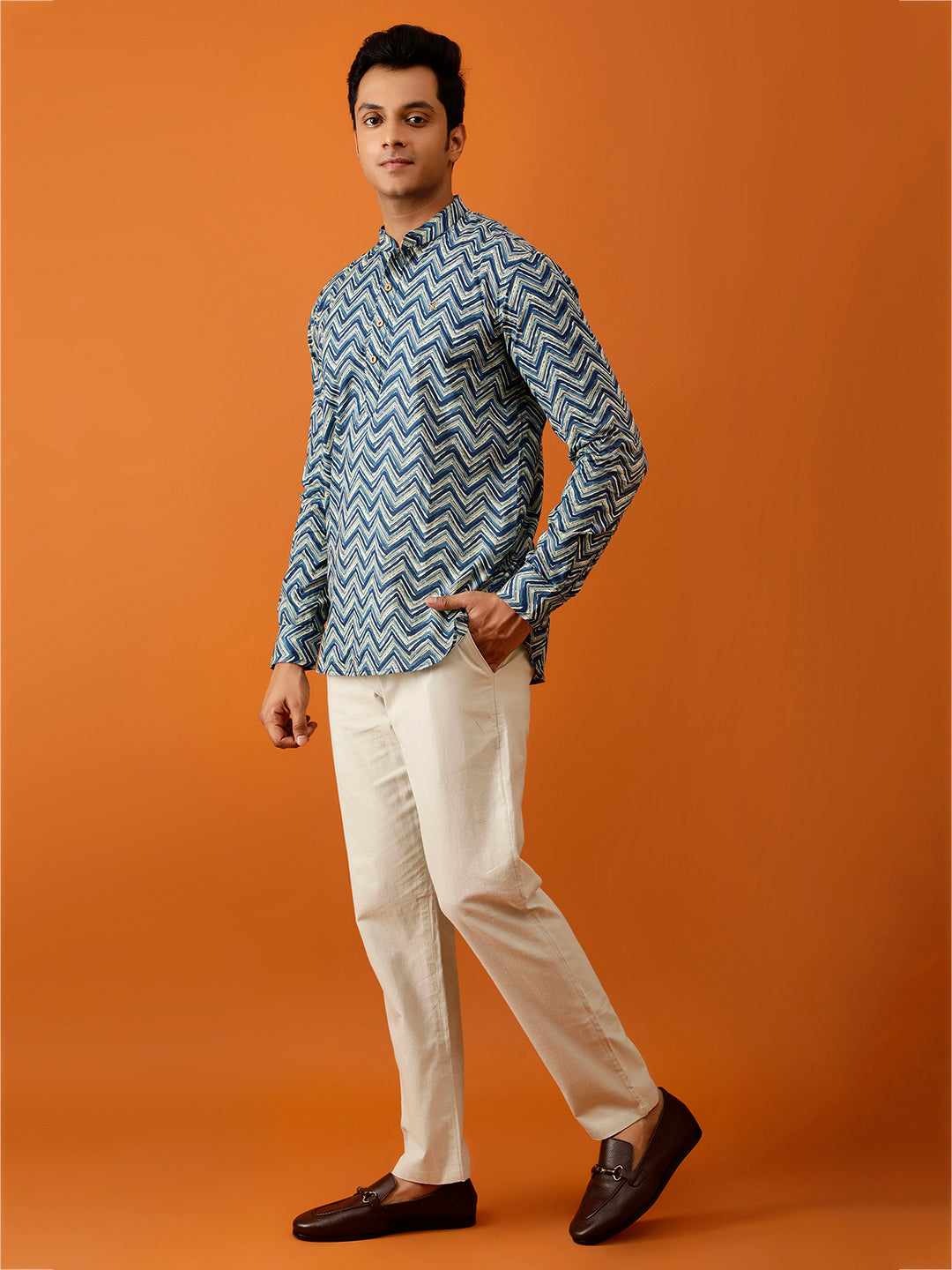 Short Kurta Blue Chevron Printed