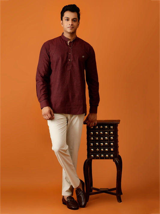 Short Kurta in Mangalgiri Cotton Mehroon