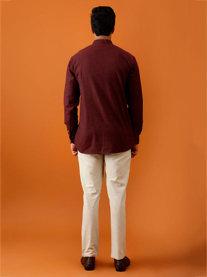 Short Kurta in Mangalgiri Cotton Mehroon