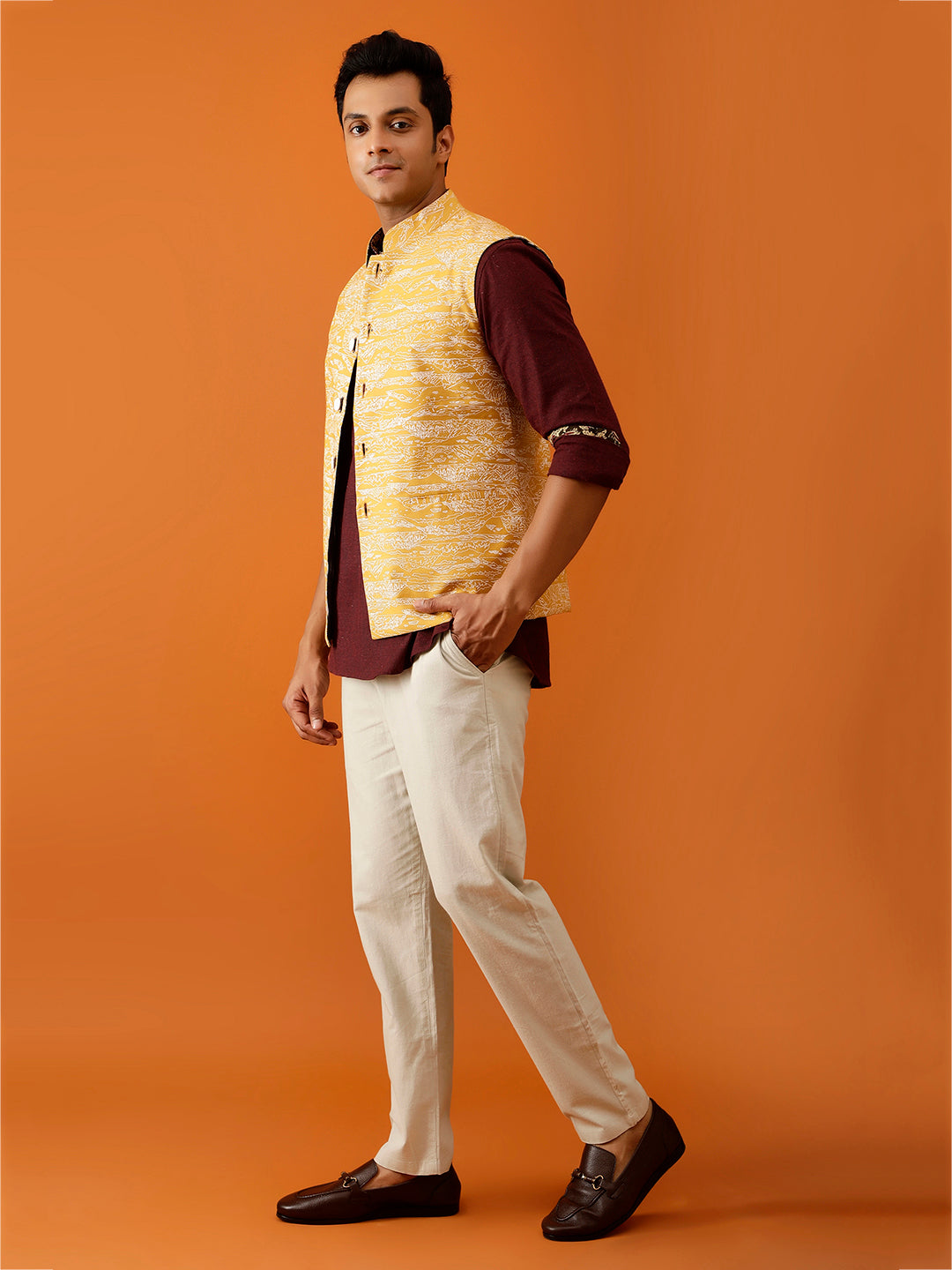 Mustard Yellow Nehru Reversible Jacket