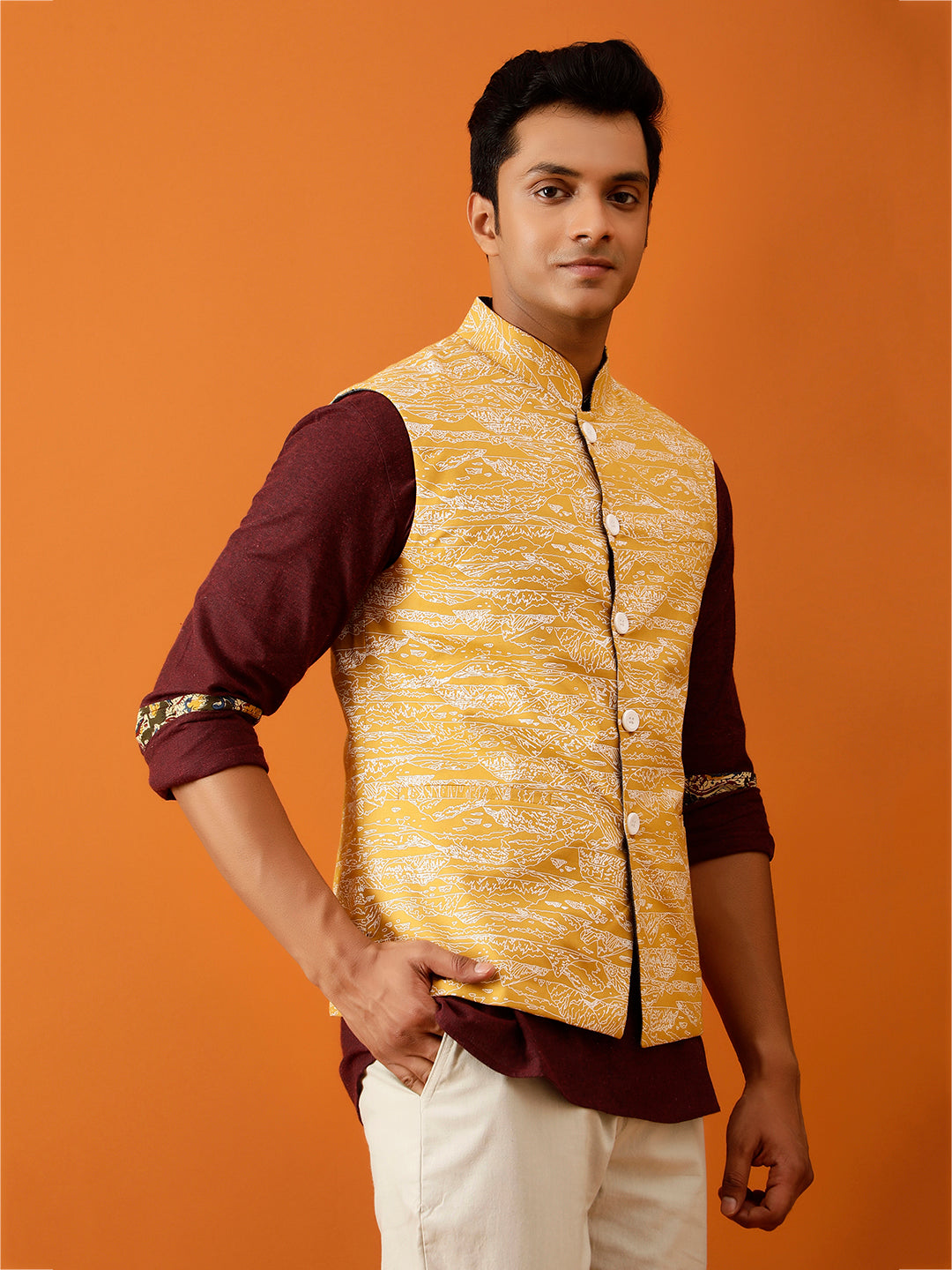 Mustard Yellow Nehru Reversible Jacket