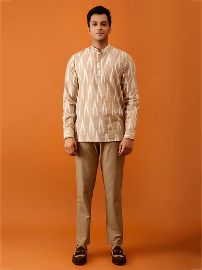 Short Kurta Beige Ikkat Print