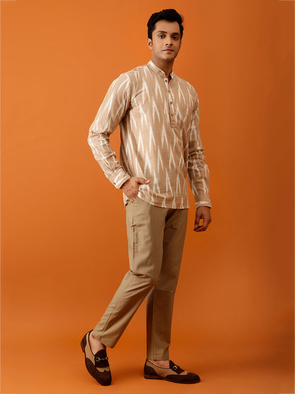 Short Kurta Beige Ikkat Print