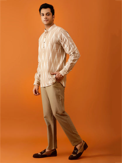 Short Kurta Beige Ikkat Print