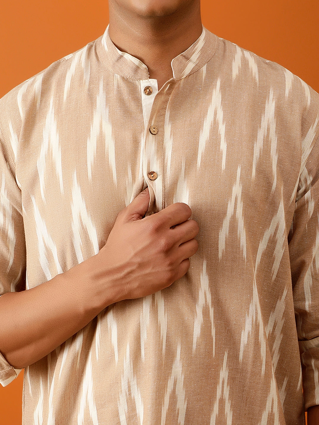 Short Kurta Beige Ikkat Print