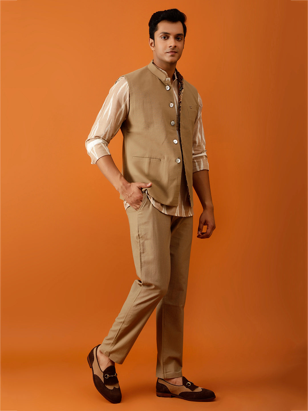 Maroon & Gold Floral Nehru Reversible-Jacket