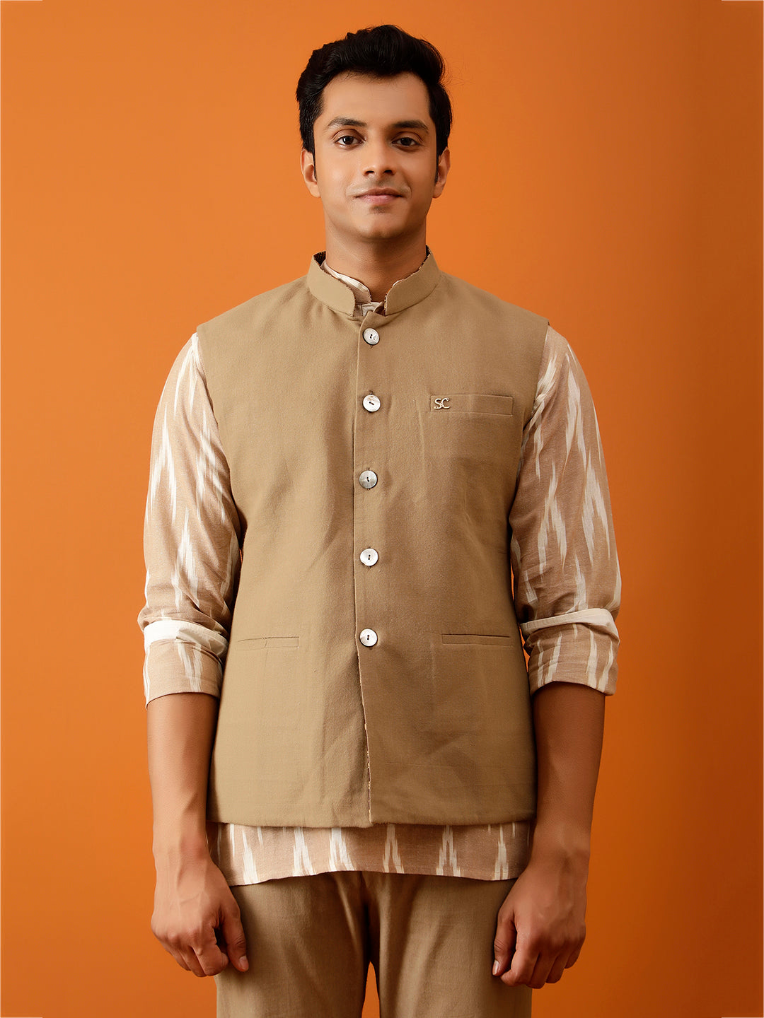 Maroon & Gold Floral Nehru Reversible-Jacket