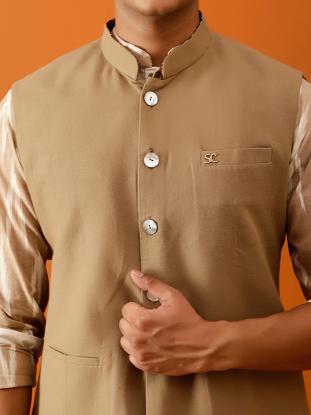 Maroon & Gold Floral Nehru Reversible-Jacket