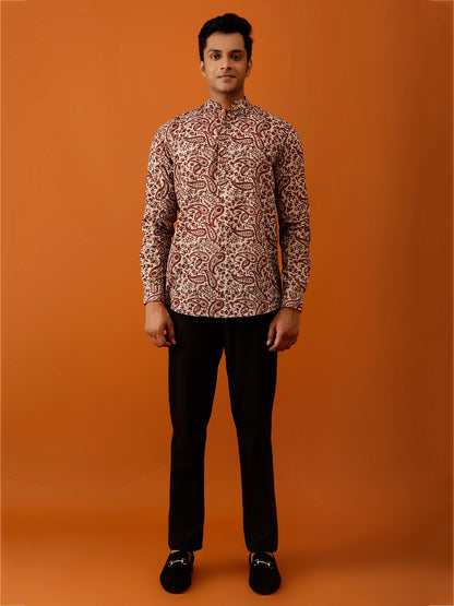 Short Kurta Maroon and Beige Paisley Printed