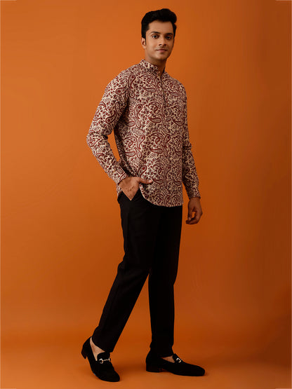 Short Kurta Maroon and Beige Paisley Printed
