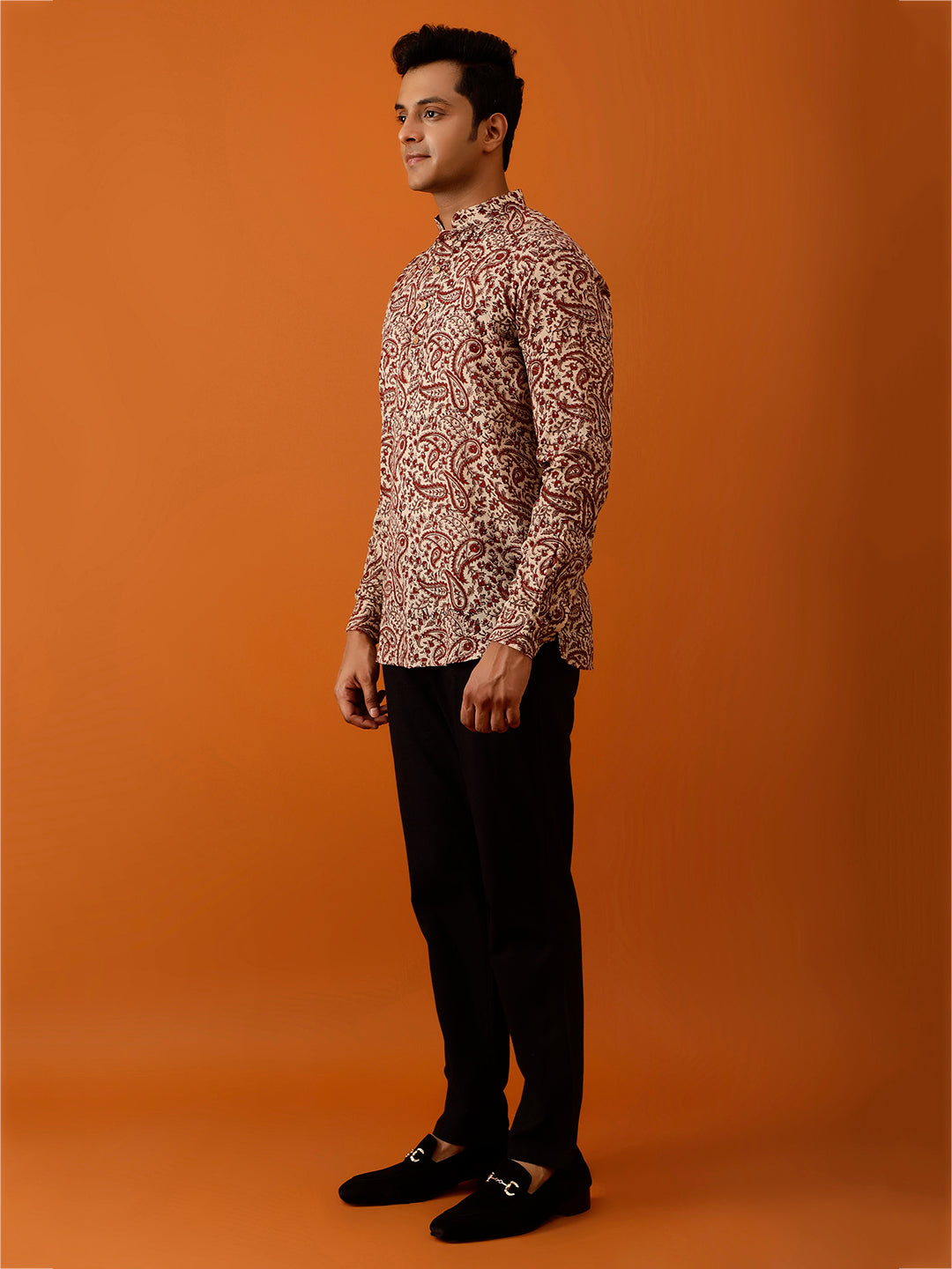 Short Kurta Maroon and Beige Paisley Printed