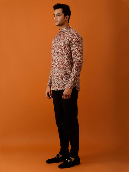 Short Kurta Maroon and Beige Paisley Printed