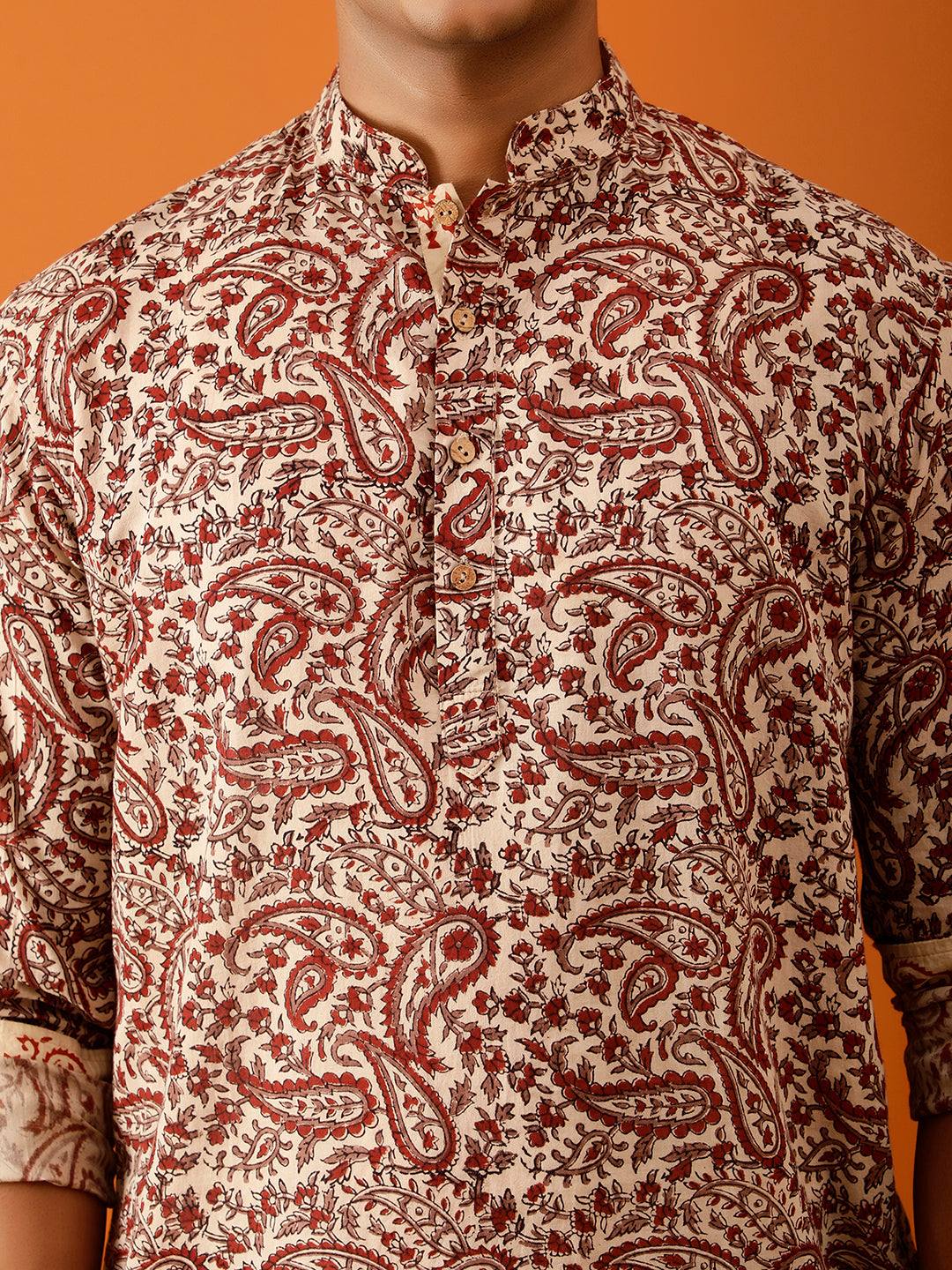 Short Kurta Maroon and Beige Paisley Printed